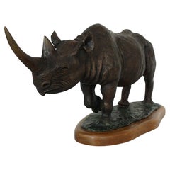'Black Rhino' A late 20th Century Bronze Sculpture by Denis Mathews