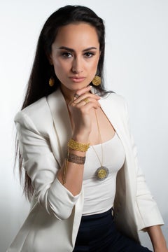 Black Rhodium and Gold Double Chain Hand Knitted Cuff Bracelet