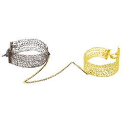 Black Rhodium and Gold Double Chain Hand Knitted Cuff Bracelet