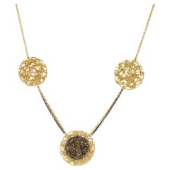 Black Rhodium and Gold Hand Knitted Disc Necklace