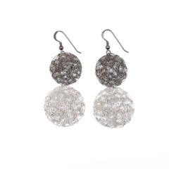 Black Rhodium and Platinum Hand Knitted Disc earrings