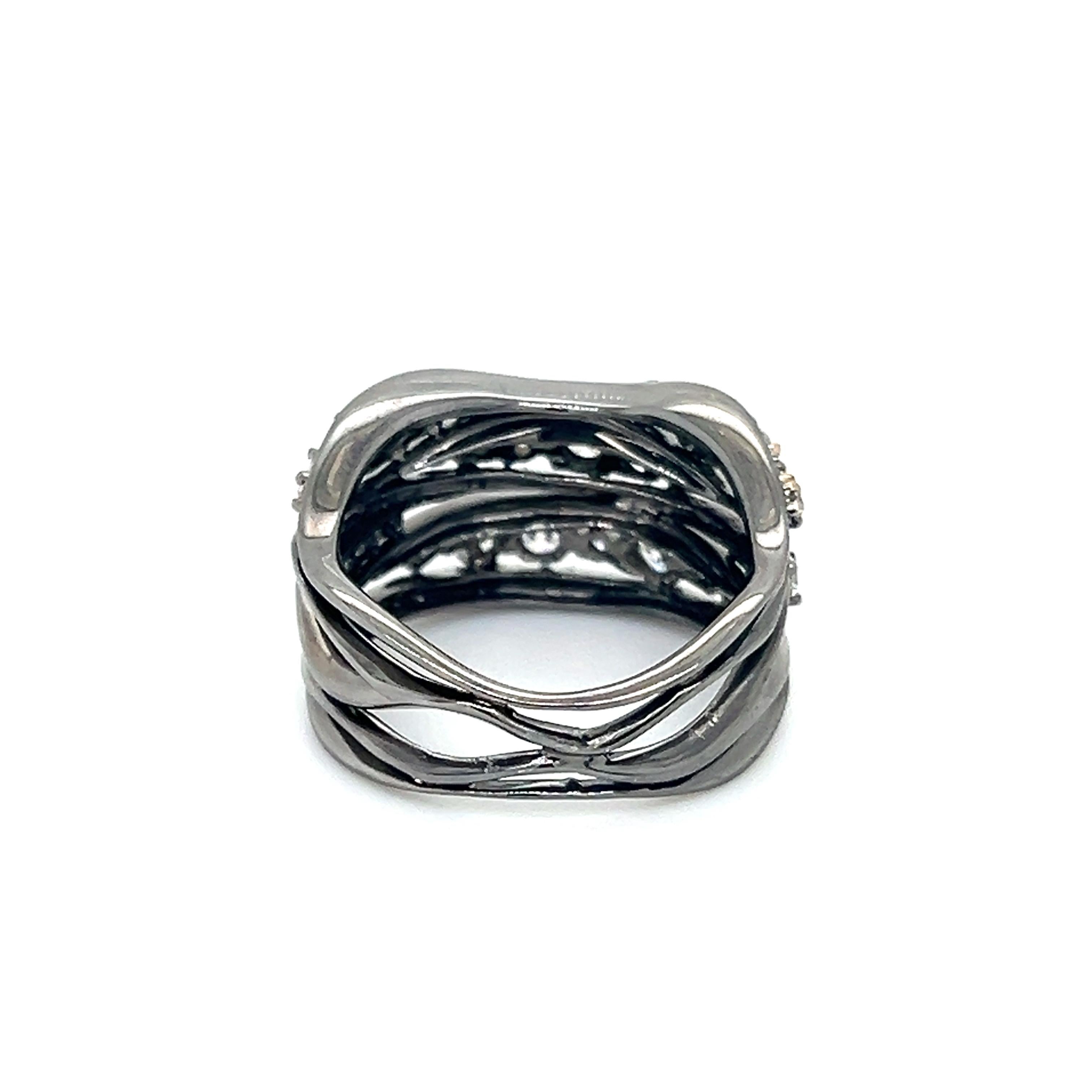 Black Rhodium Diamond Open Work Wave Design Ring 18k In New Condition For Sale In MIAMI, FL