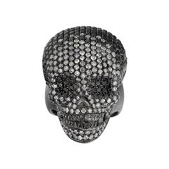 Black Rhodium Diamond Pave Skull Men's Ring