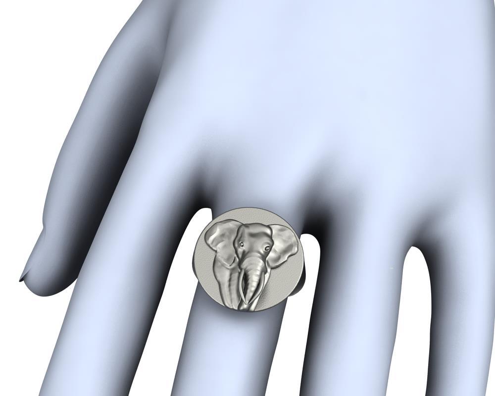 For Sale:  Black Rhodium Elephant 2 Tusks Signet Ring 3