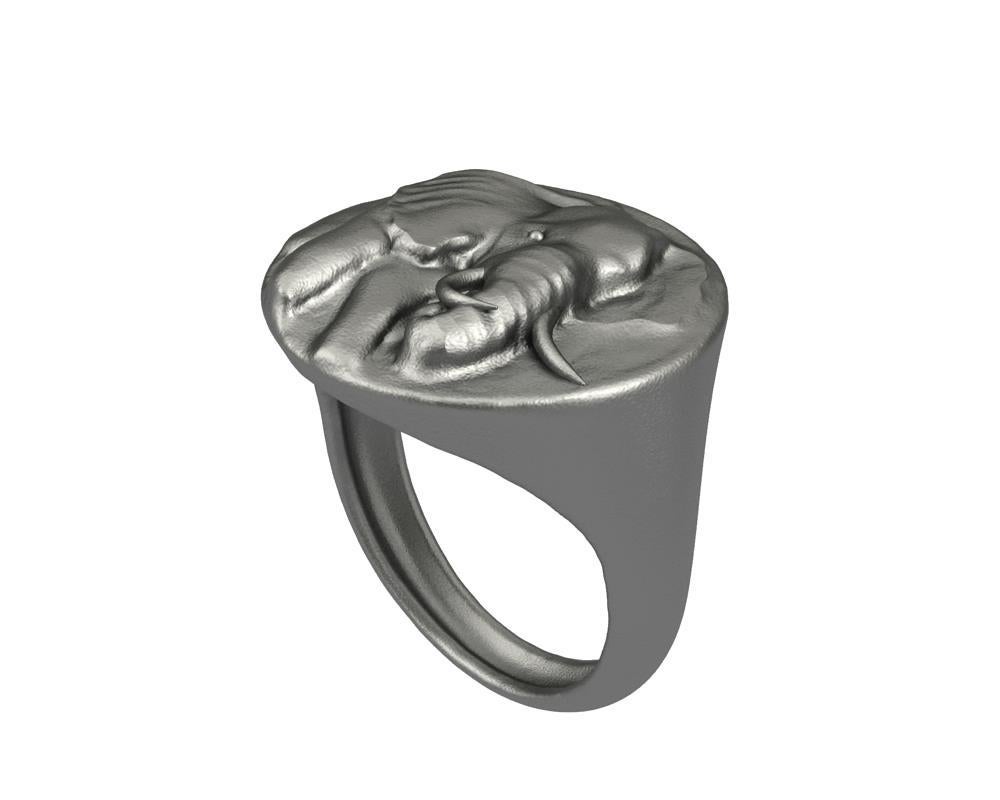 For Sale:  Black Rhodium Elephant with 2 Tusks Signet Ring 2
