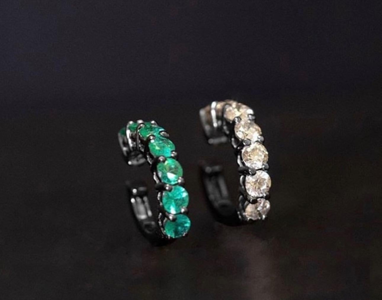 Taille émeraude Boucles d'oreilles clips en rhodium noir et émeraude en vente