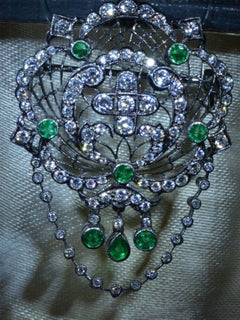 Black Rhodium Finished Pendant with Emeralds and Diamonds Art Nouveau Style