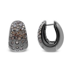 Black Rhodium Over 18K Gold 2 1/4 Cttw White & Brown Diamond Huggy Hoop Earring