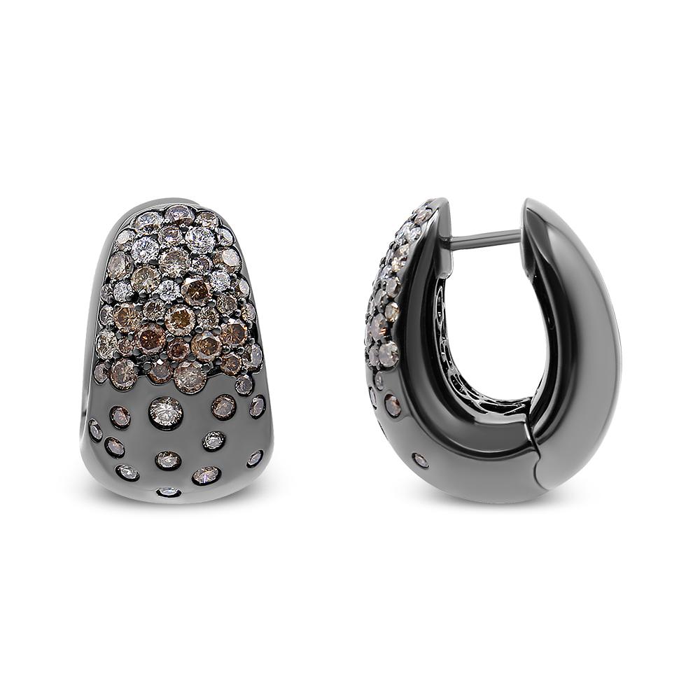 Black Rhodium Over 18K White Gold 2 1/4 Carat White and Brown Diamond Hoop  Earring For Sale at 1stDibs