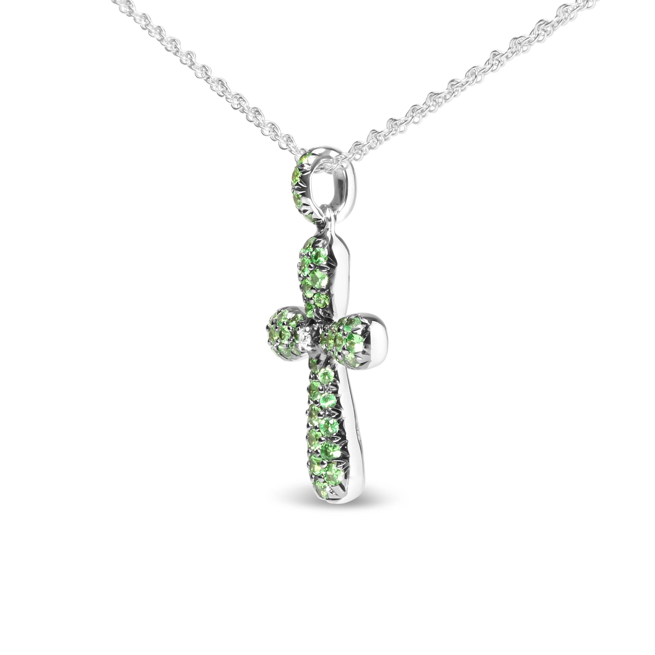 Black Rhodium Over 18K White Gold Diamond & Tsavorite Gemstone Pendant Necklace In New Condition In New York, NY