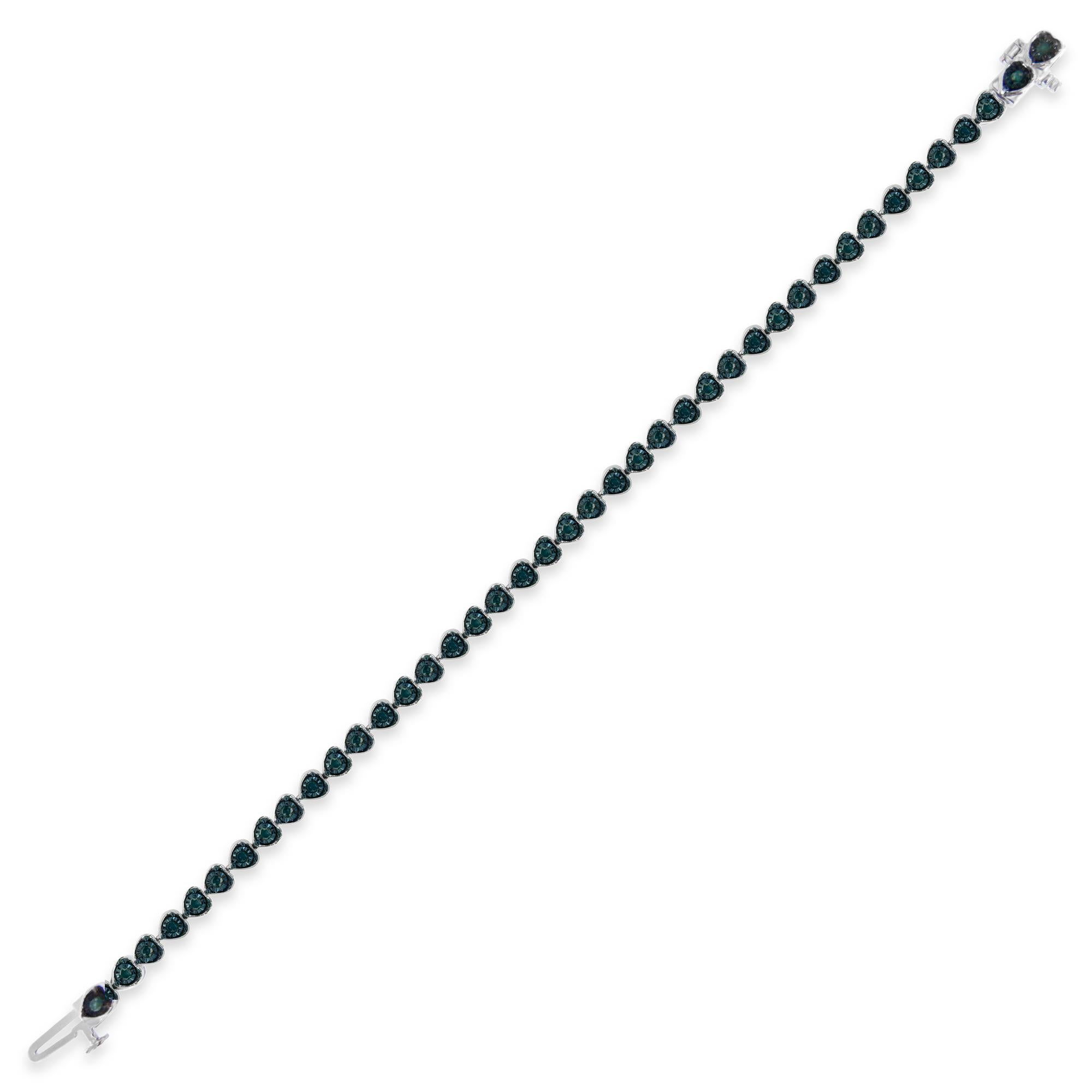Taille ronde Bracelet tennis à maillons en forme de cœur en rhodium noir sur argent avec diamants de 1,0 carat en vente