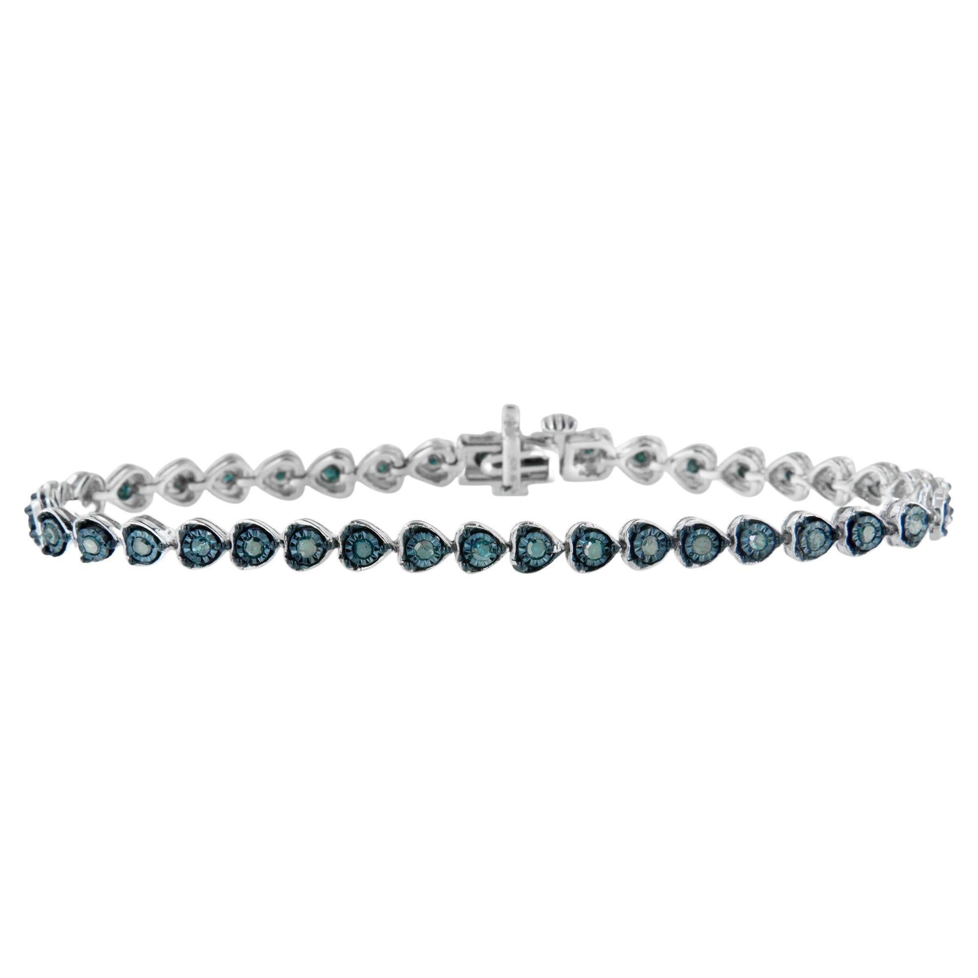 Black Rhodium over Silver 1.0 Carat Diamond Heart-Link Tennis Bracelet For Sale