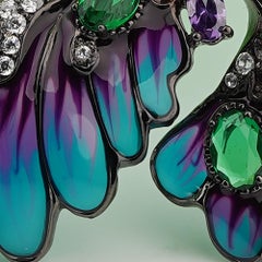 Black Rhodium-Plated 925 Sterling Silver with Enamels Butterfly Shaped Brooch