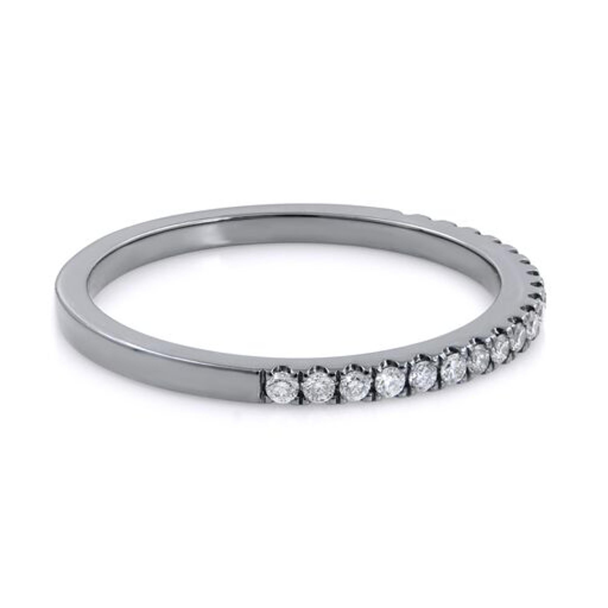 Modern Black Rhodium Plated Diamond Ladies Band Ring 14K White Gold 0.18cttw For Sale