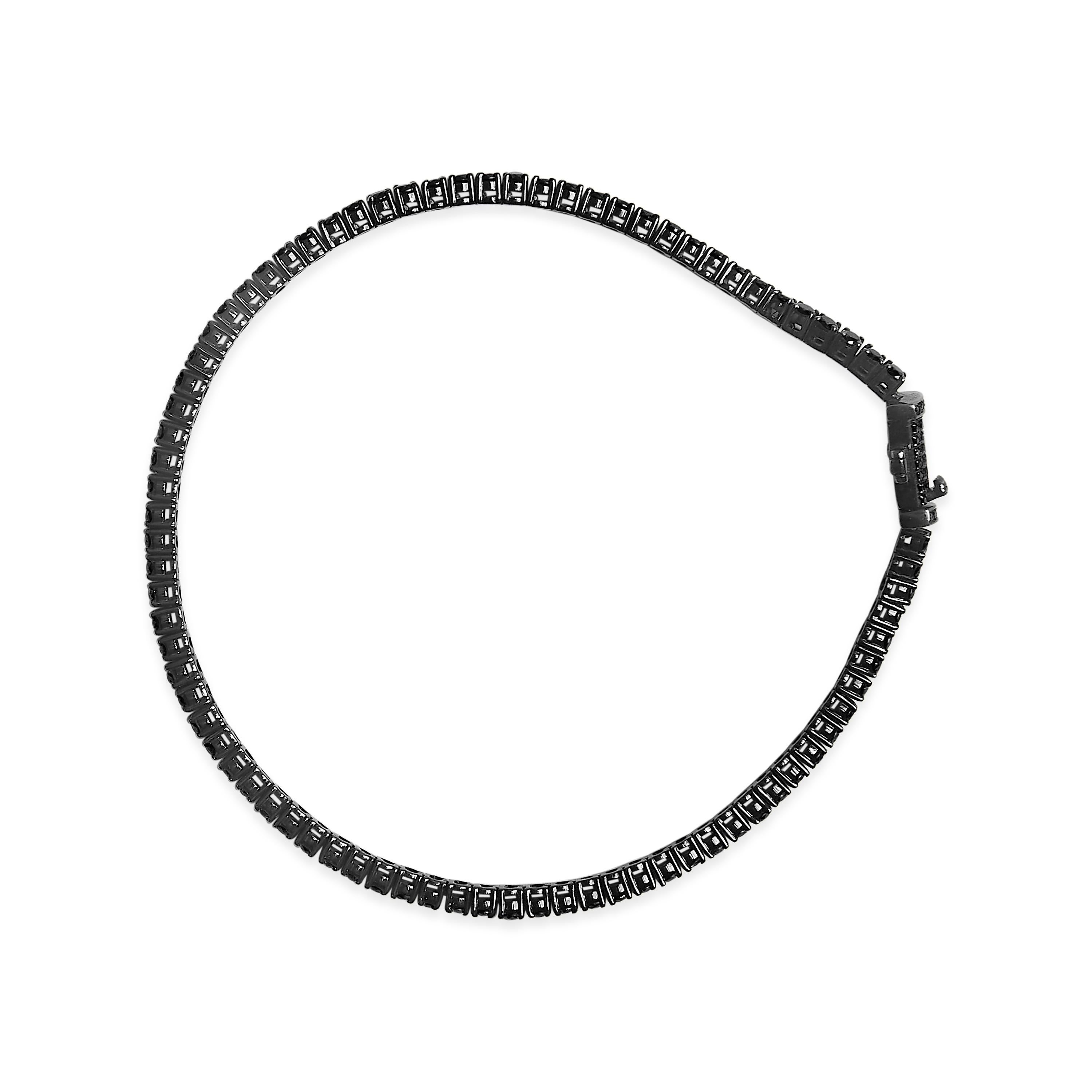 Modern Black Rhodium Plated over Silver 5.0 Carat Black Diamond Tennis Bracelet For Sale