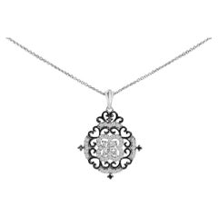 Black Rhodium Plated Silver 3/4 Cttw Diamond Ornate Medallion Pendant Necklace