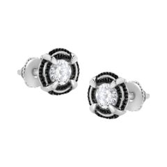 Black Rhodium Plated Sterling Silver 1/2 cttw Diamond Double Halo Stud Earrings