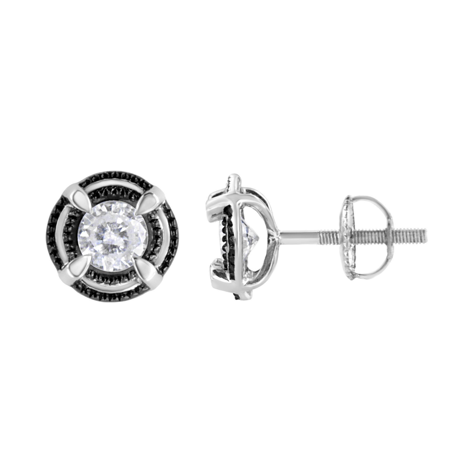 Moderno Orecchini a lobo doppi in argento placcati in rodio nero con diamante da 1/2 cttw in vendita