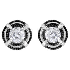 Black Rhodium Plated Sterling Silver 1/2 cttw Diamond Double Halo Stud Earrings