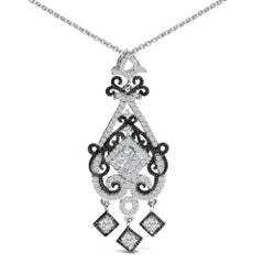 Black Rhodium Plated Sterling Silver 3/4ct Diamond Ornate Drop Pendant Necklace