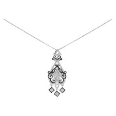 Black Rhodium Plated Sterling Silver 3/4ct Diamond Ornate Drop Pendant Necklace