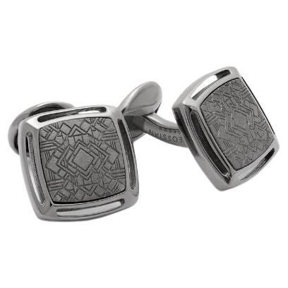 Black Rhodium Plated Sterling Silver Art Deco Square Cufflinks For Sale