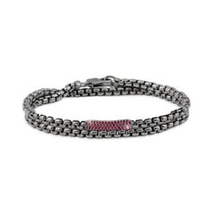 Black Rhodium Plated Sterling Silver Catena Baton Bracelet with Rubies, Size L