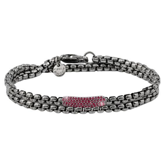 Black Rhodium Plated Sterling Silver Catena Baton Bracelet with Rubies, Size S For Sale