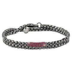 Bracelet Catena Baton en argent sterling plaqué rhodium noir avec rubis, taille S