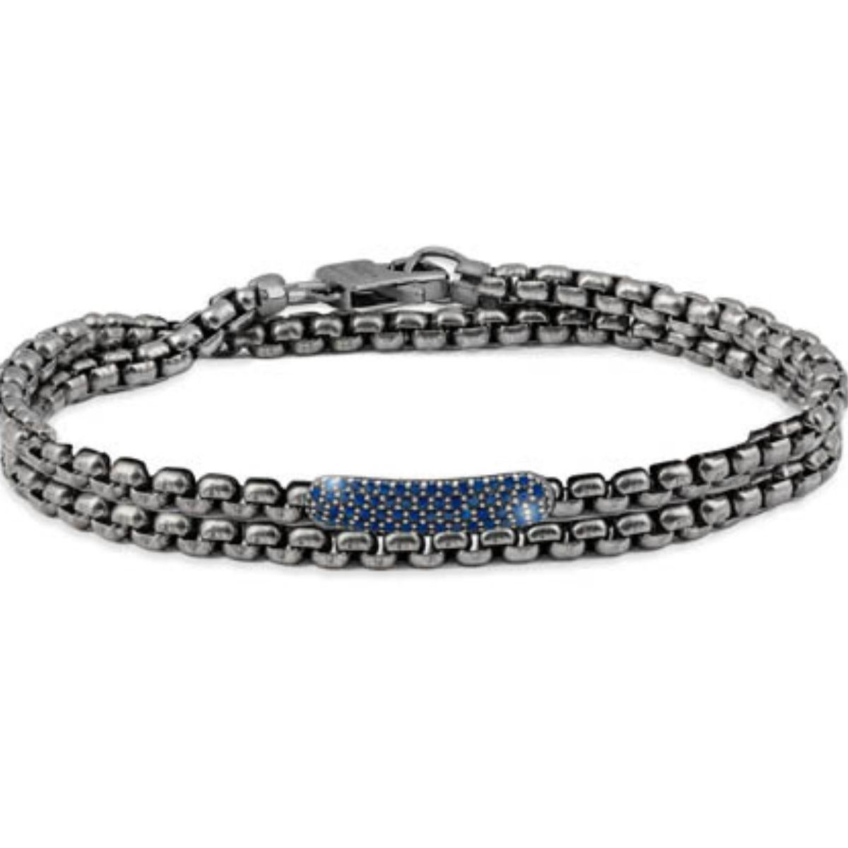 Black Rhodium Plated Sterling Silver Catena Baton Bracelet with Sapphires Size S In New Condition For Sale In Fulham business exchange, London