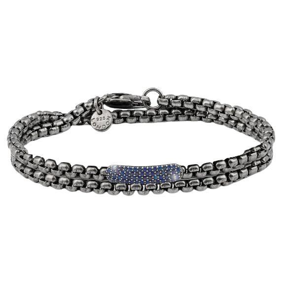 Black Rhodium Plated Sterling Silver Catena Baton Bracelet with Sapphires Size S For Sale