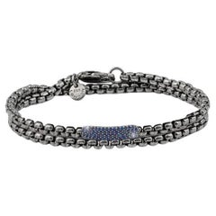 Used Black Rhodium Plated Sterling Silver Catena Baton Bracelet with Sapphires Size S
