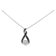 Black Rhodium Plated Sterling Silver Diamond Accent Swirl Drop Pendant Necklace