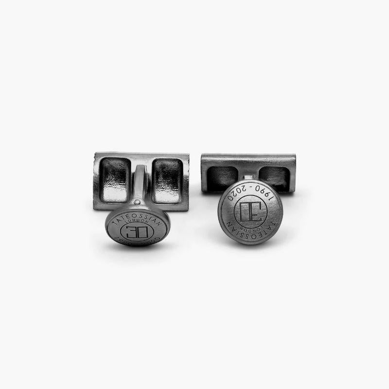 Black Rhodium Plated Sterling Silver Graffiato Cufflinks In New Condition For Sale In Fulham business exchange, London