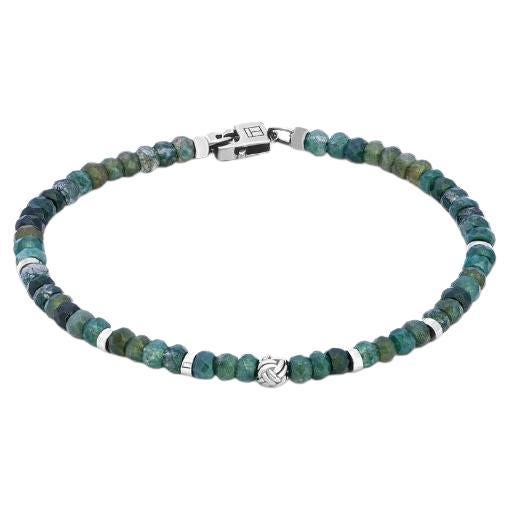 Black Rhodium Plated Sterling Silver Nodo Bracelet with Moss Agate, Size L For Sale