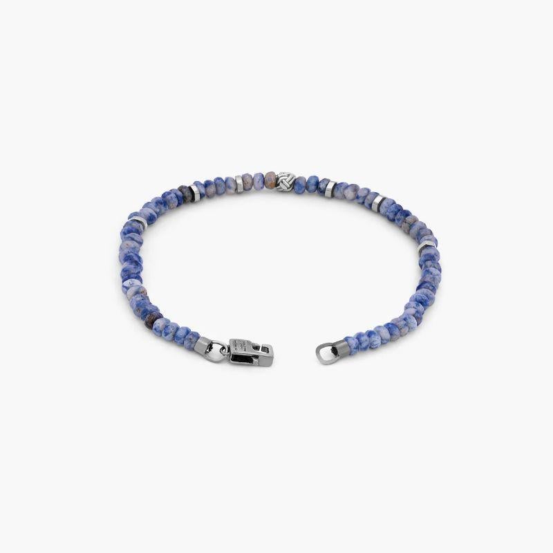Men's Black Rhodium Plated Sterling Silver Nodo Bracelet with Sodalite, Size L For Sale