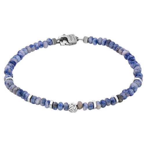 Black Rhodium Plated Sterling Silver Nodo Bracelet with Sodalite, Size L For Sale