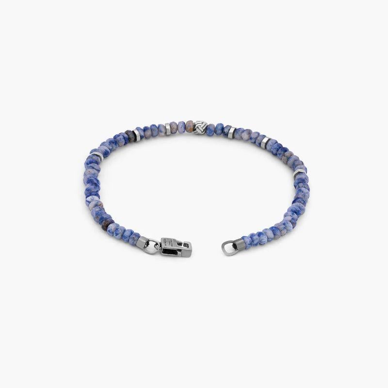 Men's Black Rhodium Plated Sterling Silver Nodo Bracelet with Sodalite, Size XS For Sale