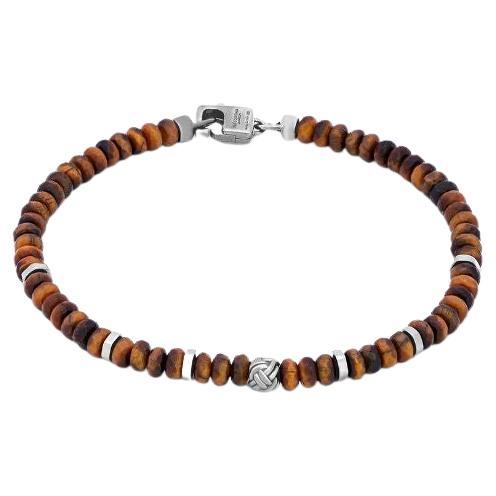 Black Rhodium Plated Sterling Silver Nodo Bracelet with Tiger Eye, Size M For Sale