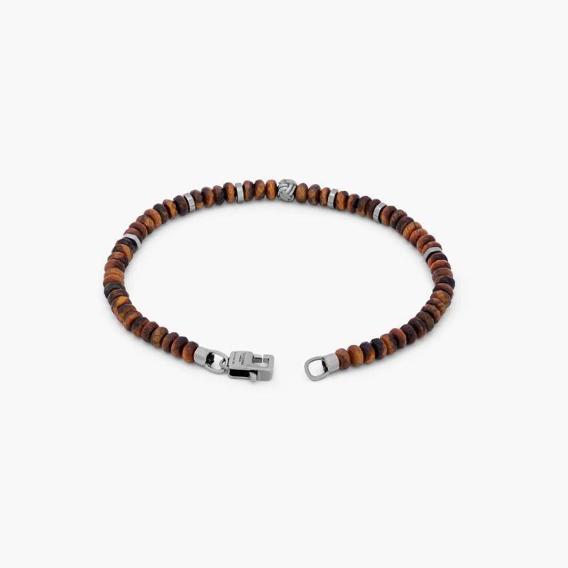 Men's Black Rhodium Plated Sterling Silver Nodo Bracelet with Tiger Eye, Size S For Sale