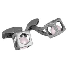 Boutons de manchette hex-cubes en argent sterling plaqué rhodium noir et perles