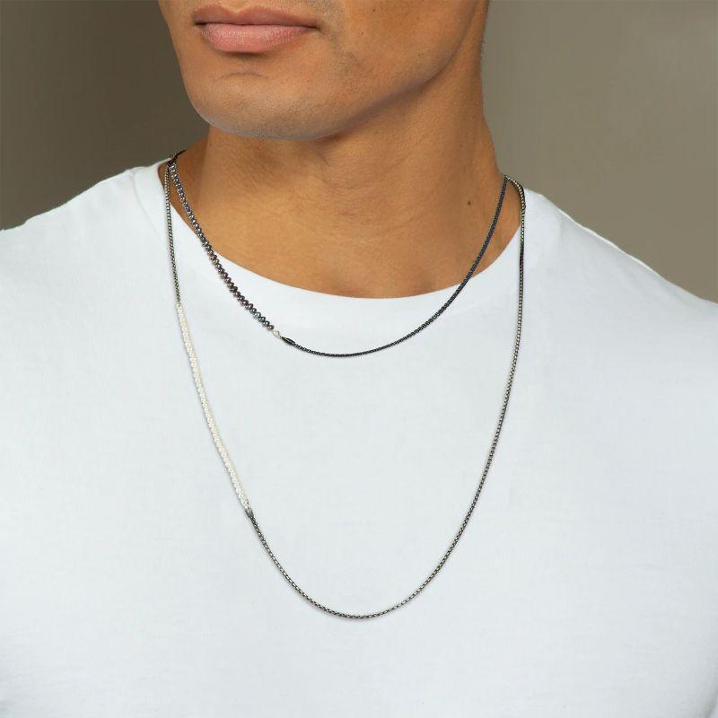 Schwarze Rhodium-Sterlingsilber-Poseidon-Halskette mit schwarzen Perlen Herren im Angebot