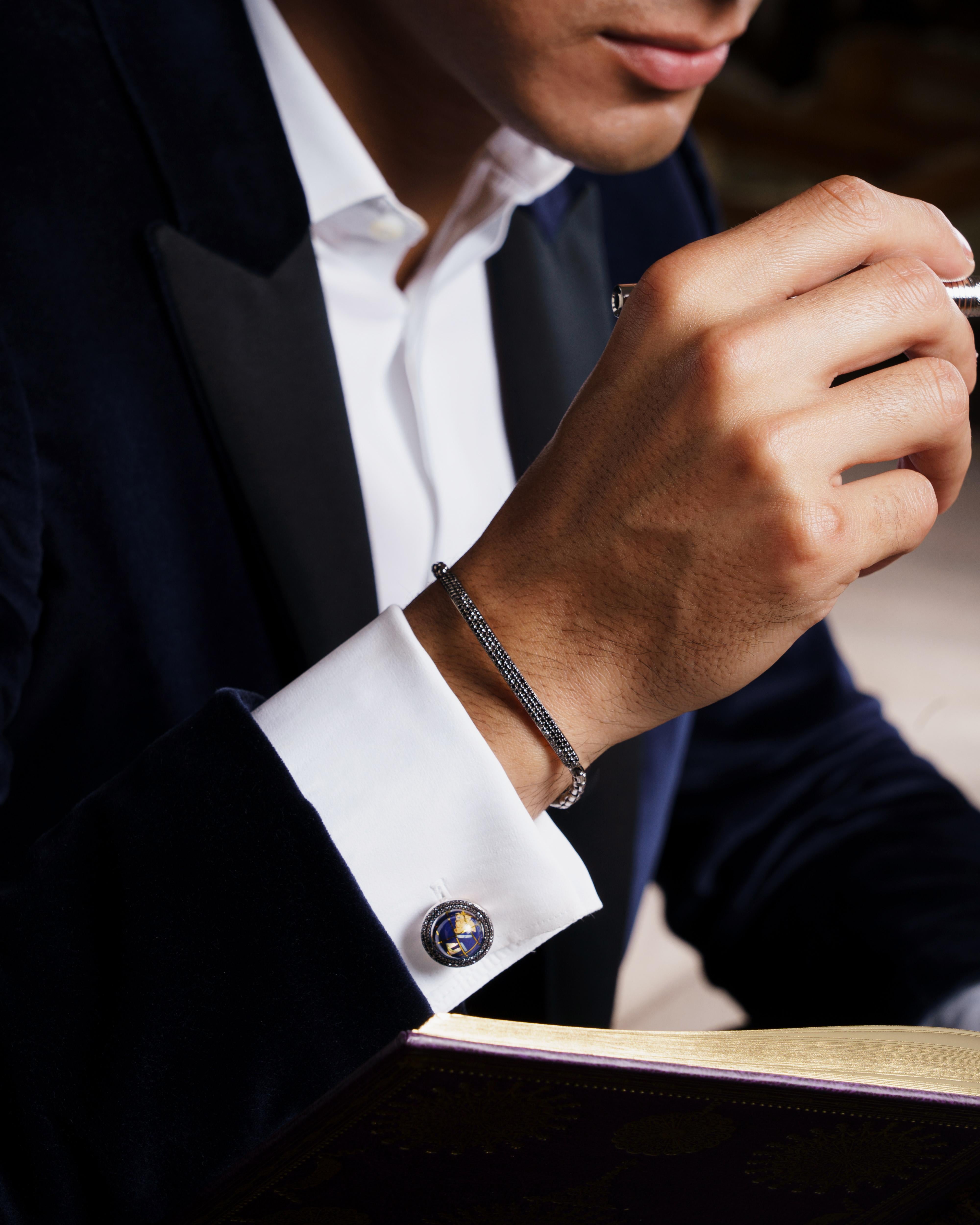 Grand bracelet Windsor en argent sterling plaqué rhodium noir avec diamants noirs Neuf - En vente à Fulham business exchange, London