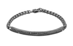 Black Rhodium Plated Sterling Silver Windsor Bracelet with Black Diamonds, M