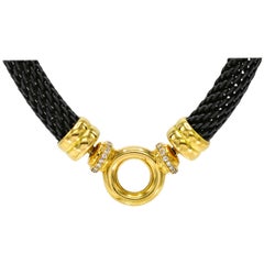 Black Rhodium Sterling Silver 18 Karat Yellow Gold Mesh Chain Necklace