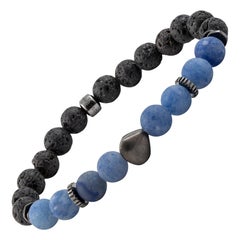 Black Rhodium Sterling Silver, Frosted Aventurine, Lava Beaded Bracelet