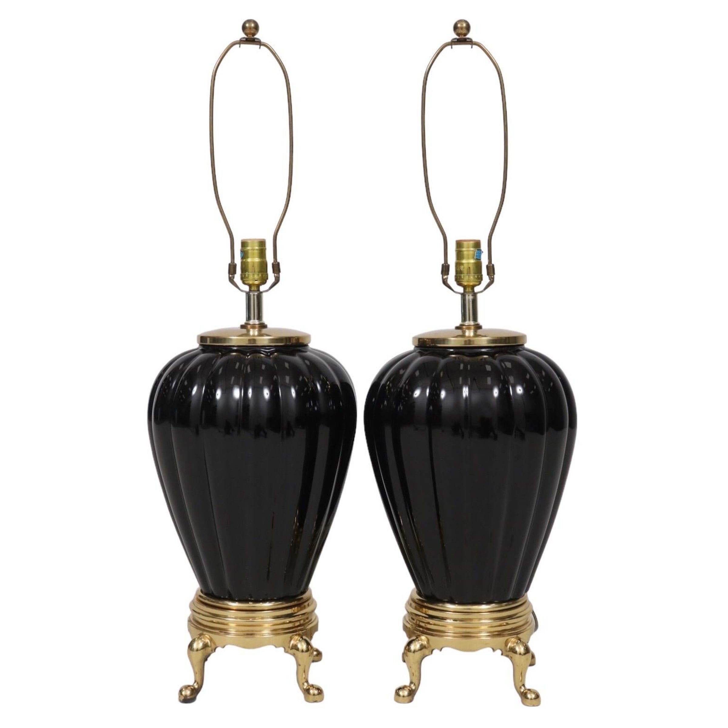 Lampade da tavolo in ceramica a coste nere, coppia