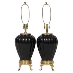 Lampade da tavolo in ceramica a coste nere, coppia
