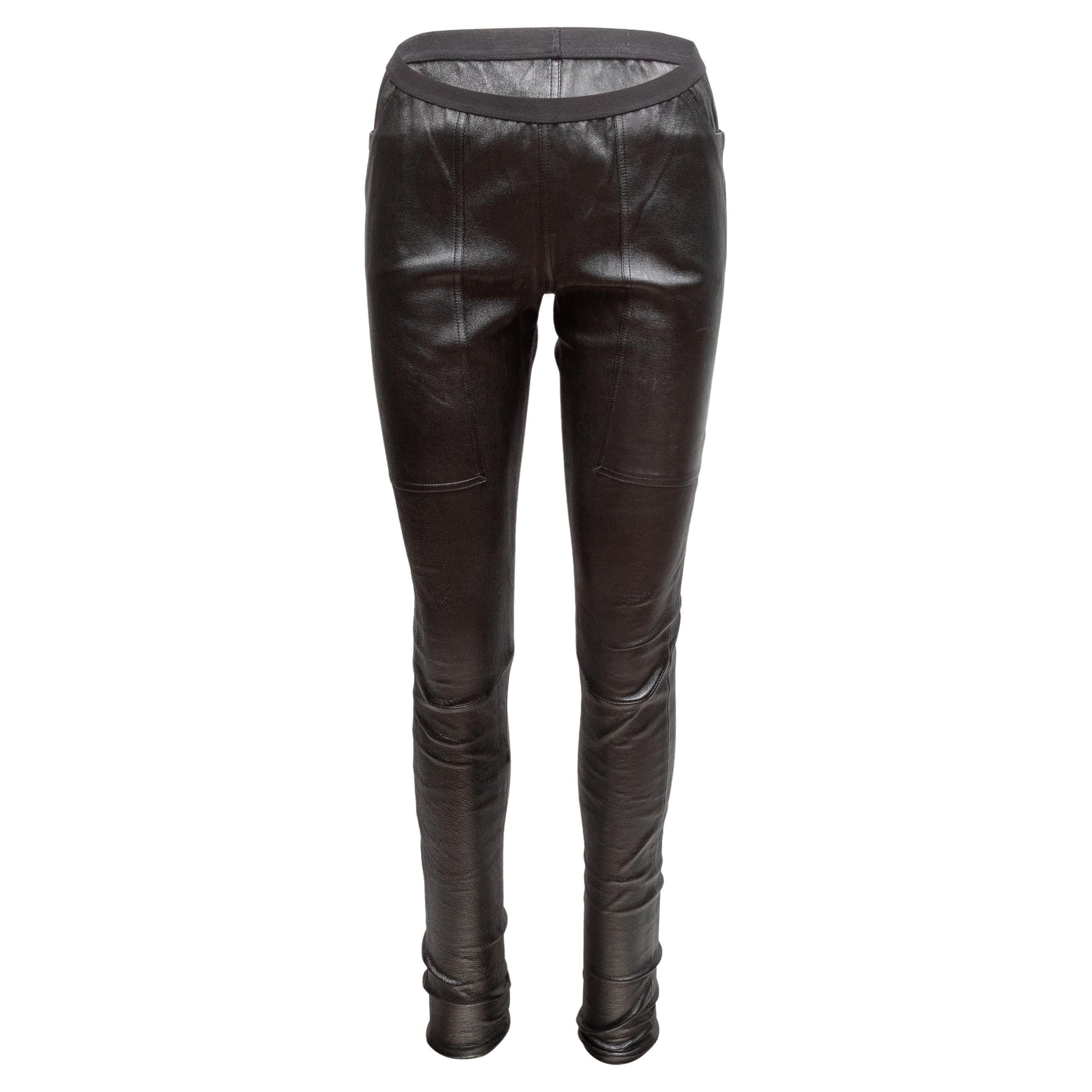 Leggings in pelle nera di Rick Owens taglia US 8 in vendita