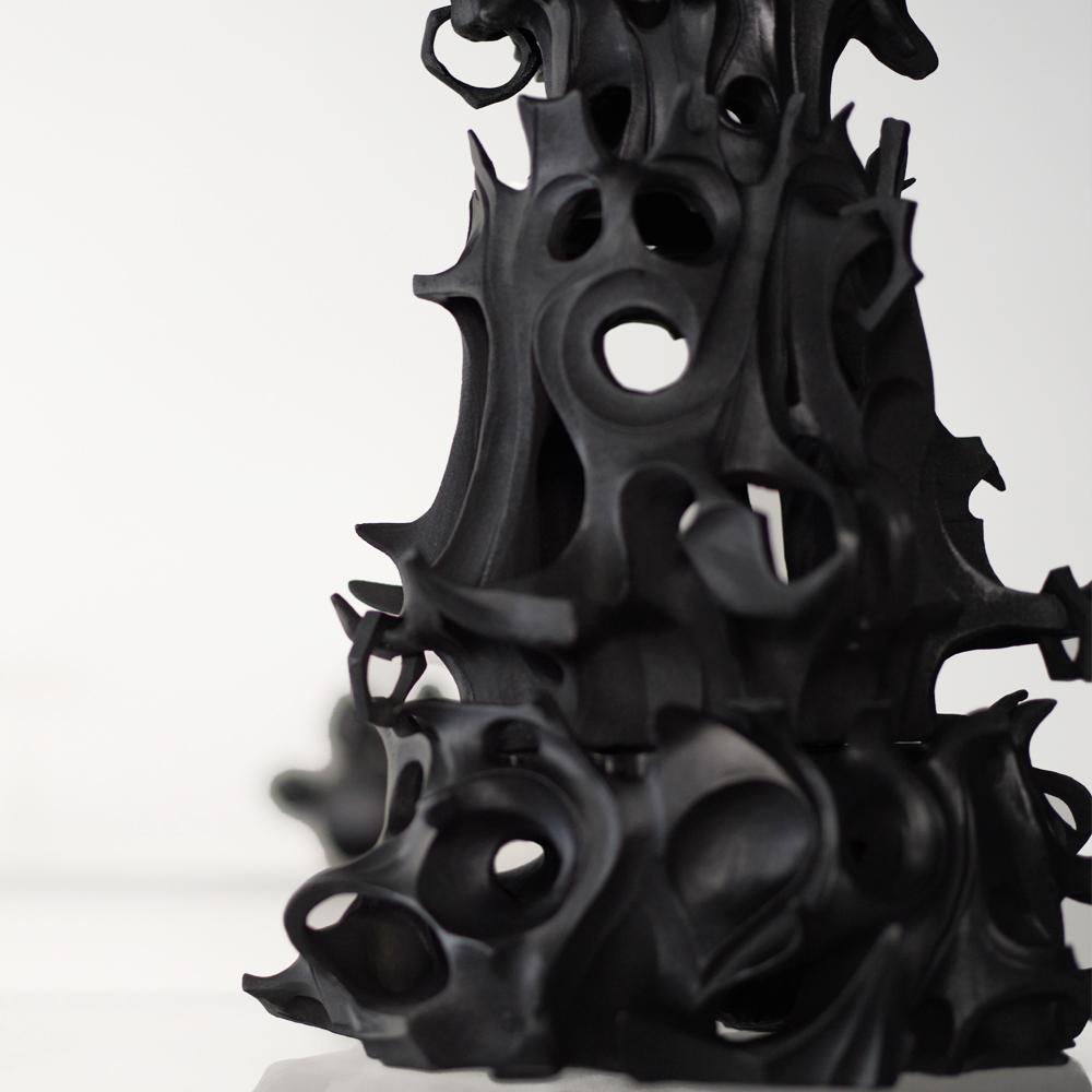 Intagliato a mano Black Ridge  Hand-Built Matte Black Stoneware Sculptural Vessel by SMOGE SPACE in vendita